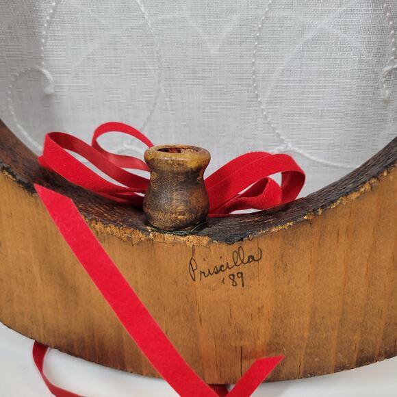 VINTAGE Wood Wreath 11" Brown Red‎ 3-D Accents Candle Holder Christmas Decor - Picture 3 of 16